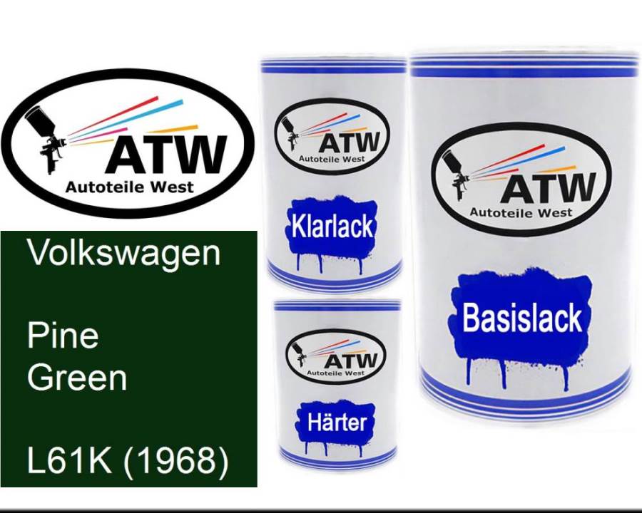 Volkswagen, Pine Green, L61K (1968): 500ml Lackdose + 500ml Klarlack + 250ml Härter - Set, von ATW Autoteile West.